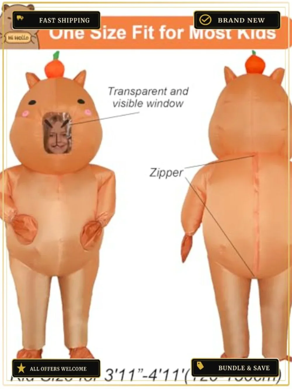Inflatable Capybara Costume Kids Halloween Funny Blow Up Animal Cosplay Party